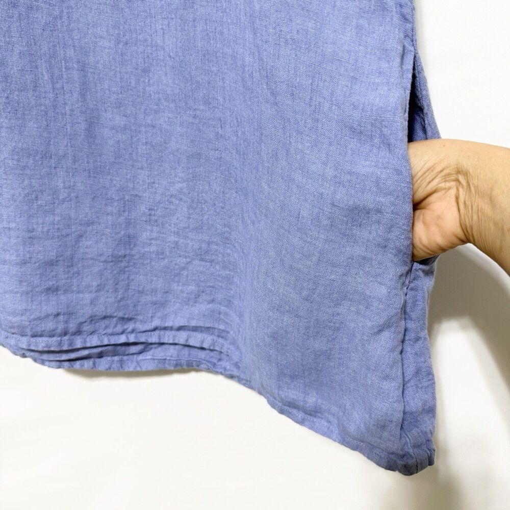 Women’s Flax 100% Linen Short Sleeve Tunic Top Blue  Size M - Picture 3 of 9